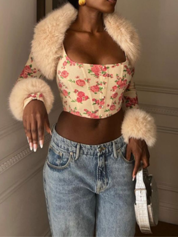 Square Neck Floral Printed Tops -- YKIIY CLOTHING