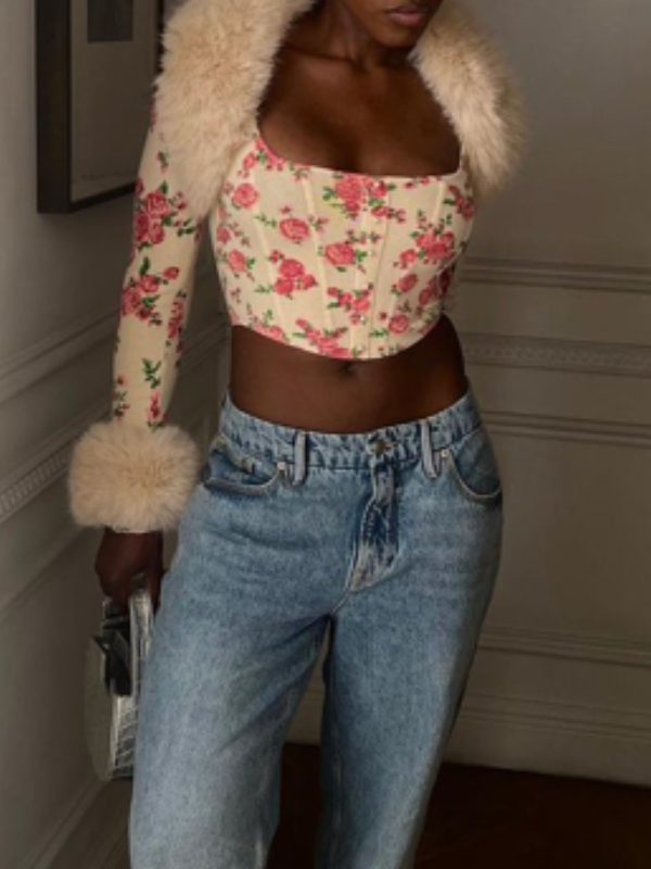 Square Neck Floral Printed Tops -- YKIIY CLOTHING