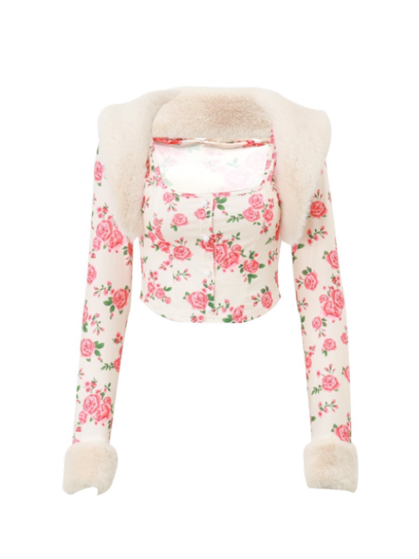 Square Neck Floral Printed Tops -- YKIIY CLOTHING