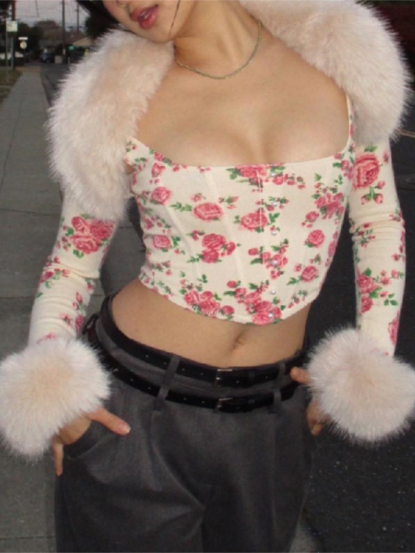 Square Neck Floral Printed Tops -- YKIIY CLOTHING