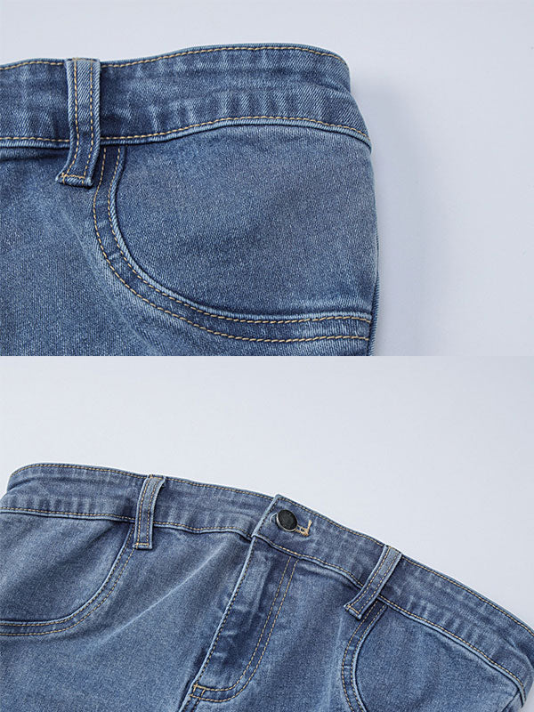 Strapless Solid Zipper Denim Bodycon Mini Dress -- YKIIY CLOTHING