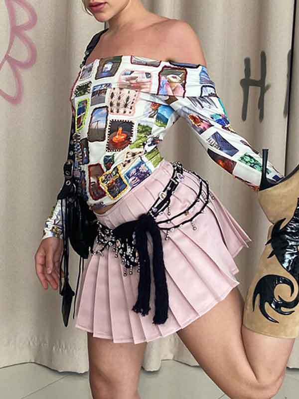 Stylish Printed Off Shoulder T-Shirt -- YKIIY CLOTHING