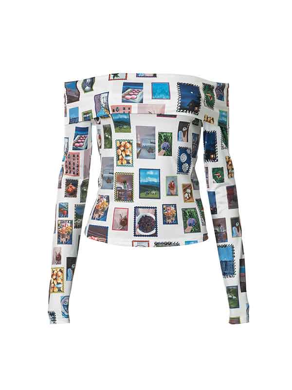 Stylish Printed Off Shoulder T-Shirt -- YKIIY CLOTHING