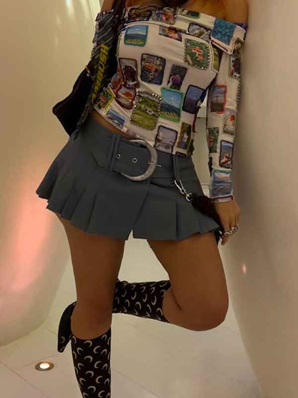 Stylish Printed Off Shoulder T-Shirt -- YKIIY CLOTHING
