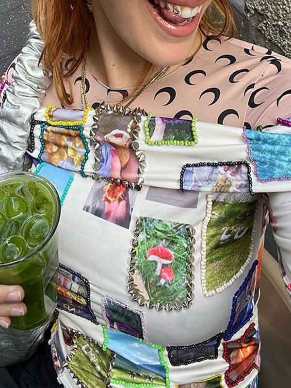 Stylish Printed Off Shoulder T-Shirt -- YKIIY CLOTHING