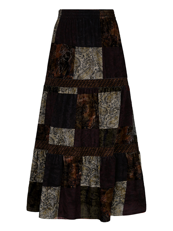 Totem Printed Vintage Velvet Midi Skirt -- YKIIY CLOTHING