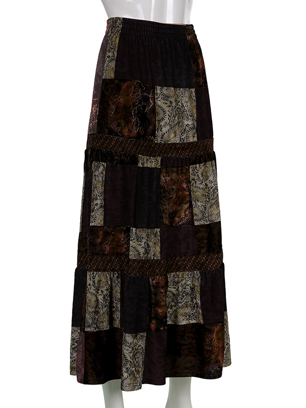 Totem Printed Vintage Velvet Midi Skirt -- YKIIY CLOTHING