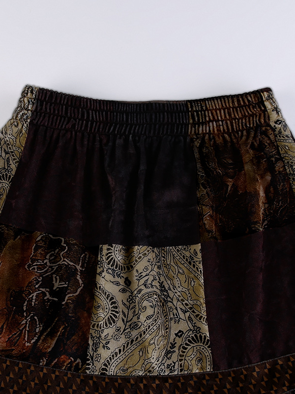 Totem Printed Vintage Velvet Midi Skirt -- YKIIY CLOTHING