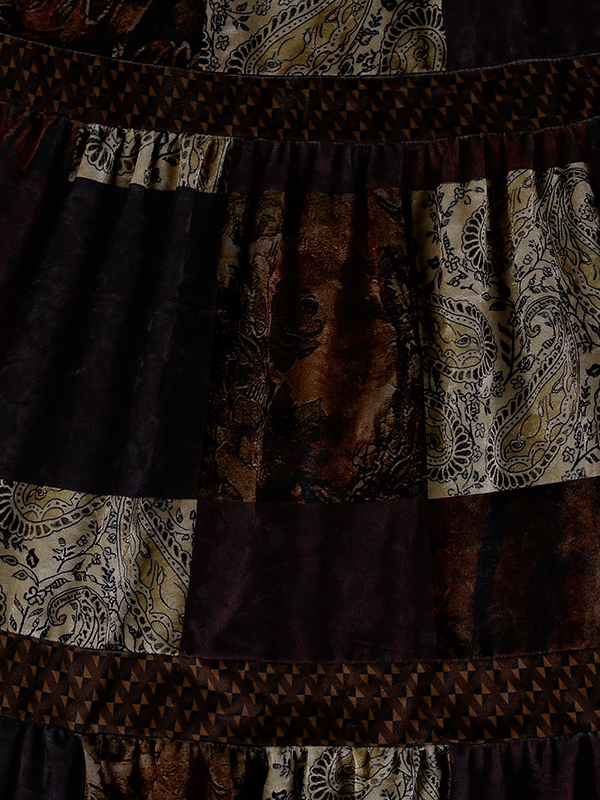 Totem Printed Vintage Velvet Midi Skirt -- YKIIY CLOTHING