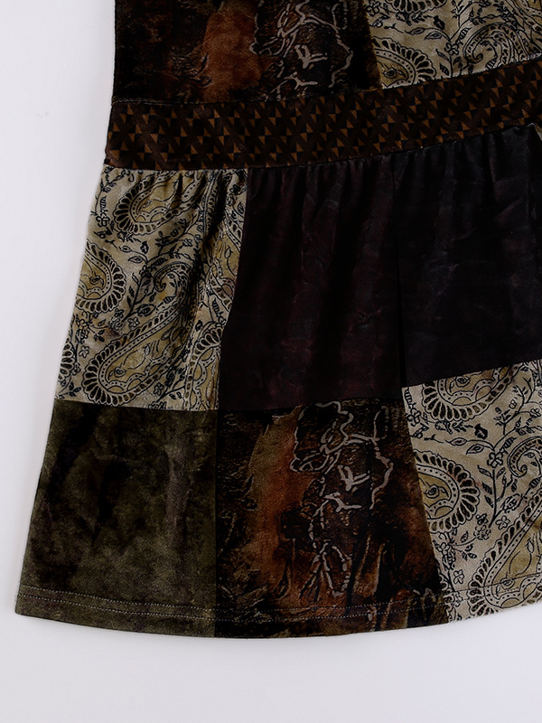 Totem Printed Vintage Velvet Midi Skirt -- YKIIY CLOTHING