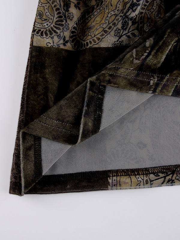Totem Printed Vintage Velvet Midi Skirt -- YKIIY CLOTHING