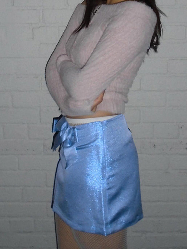 Vintage Plain Zipper Bow Skirt -- YKIIY CLOTHING