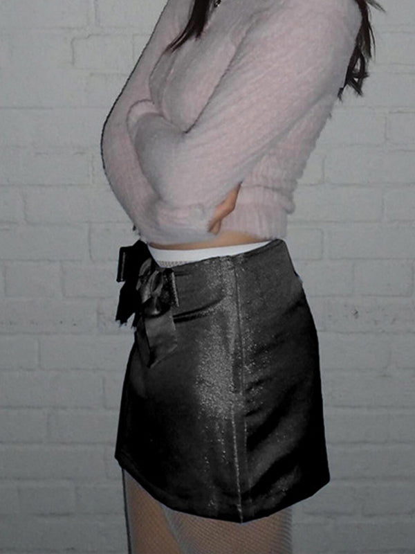 Vintage Plain Zipper Bow Skirt -- YKIIY CLOTHING