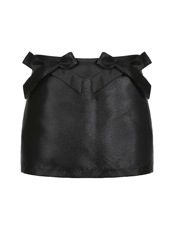 Vintage Plain Zipper Bow Skirt -- YKIIY CLOTHING