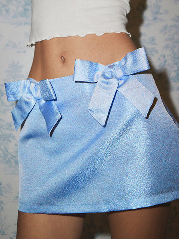 Vintage Plain Zipper Bow Skirt -- YKIIY CLOTHING