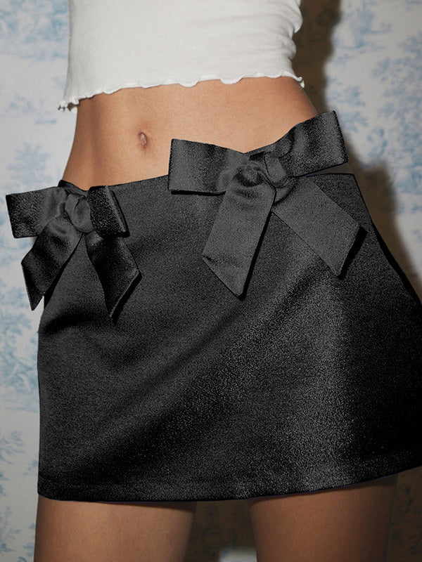 Vintage Plain Zipper Bow Skirt -- YKIIY CLOTHING