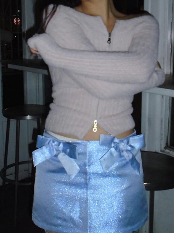 Vintage Plain Zipper Bow Skirt -- YKIIY CLOTHING