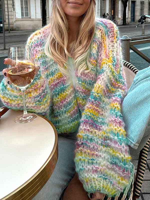 Warm Colorful Rainbow Cardigan -- YKIIY CLOTHING