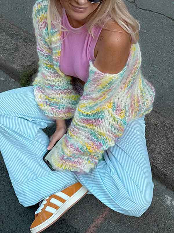 Warm Colorful Rainbow Cardigan -- YKIIY CLOTHING