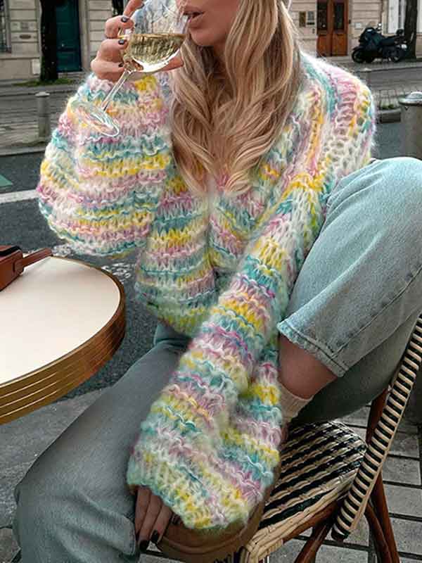 Warm Colorful Rainbow Cardigan -- YKIIY CLOTHING