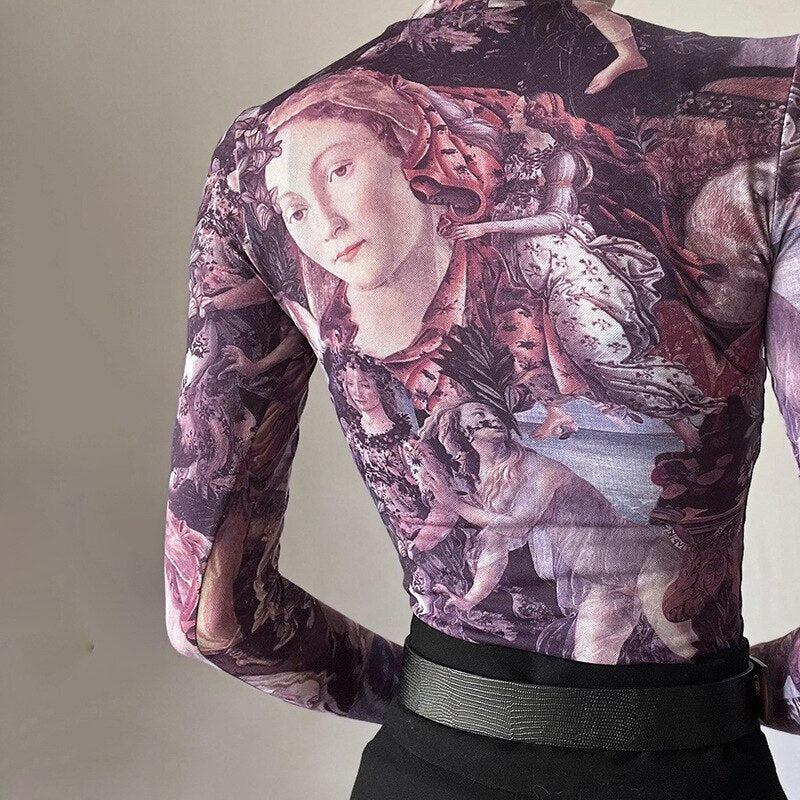 Y2K Angel Graphic Mesh Top -- YKIIY CLOTHING