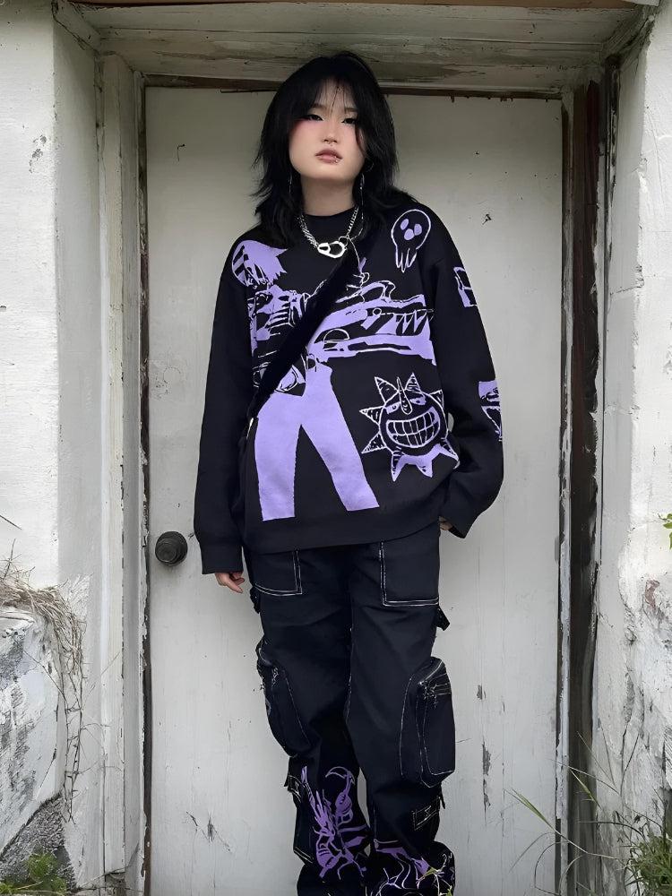 Y2K Anime Knitted Sweater -- YKIIY CLOTHING