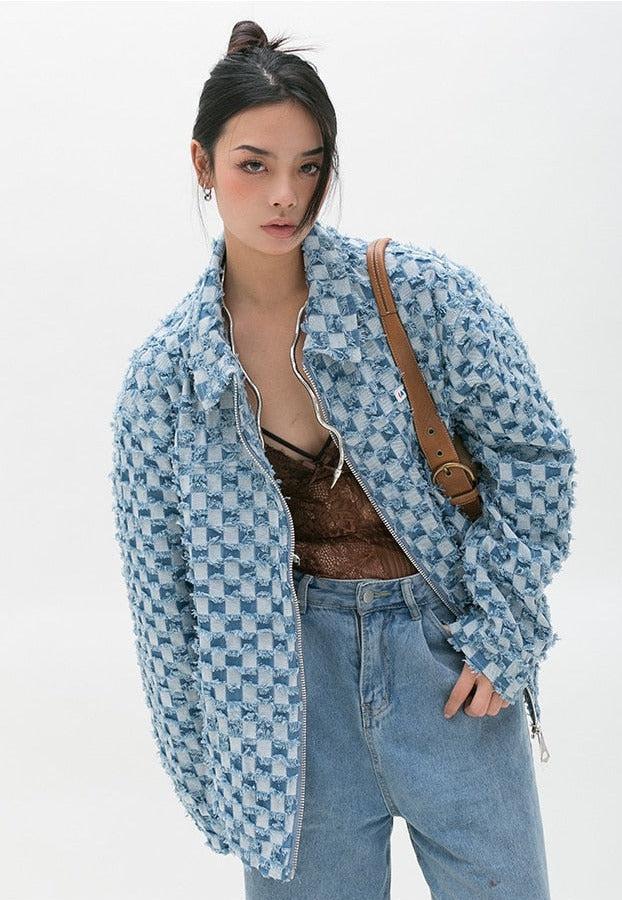 Y2K Checkered Zip Up Jacket -- YKIIY CLOTHING