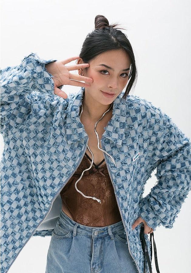 Y2K Checkered Zip Up Jacket -- YKIIY CLOTHING