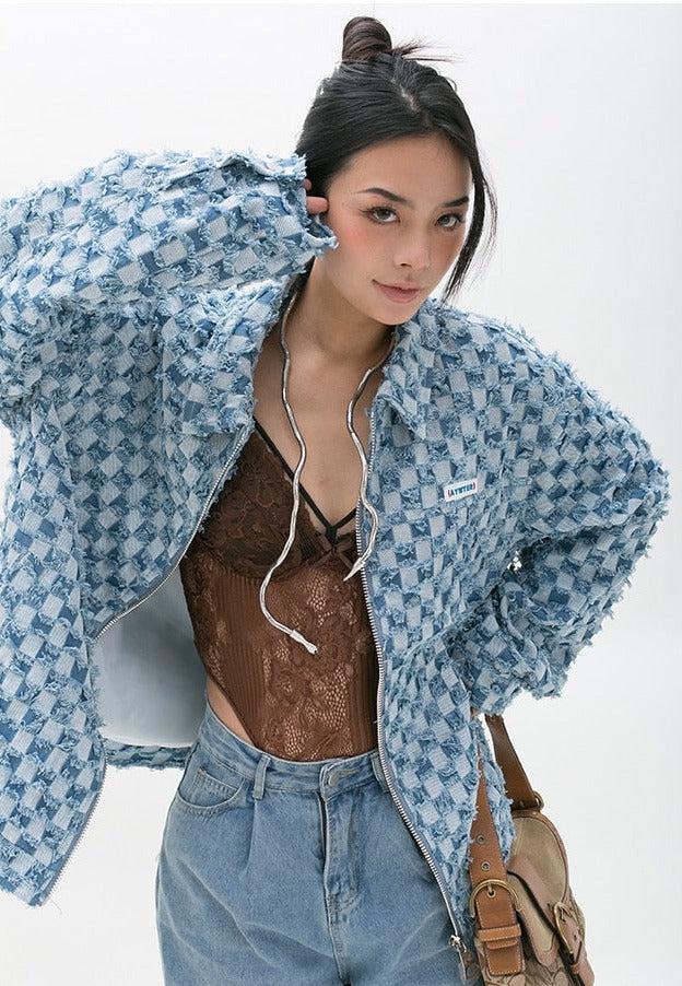 Y2K Checkered Zip Up Jacket -- YKIIY CLOTHING