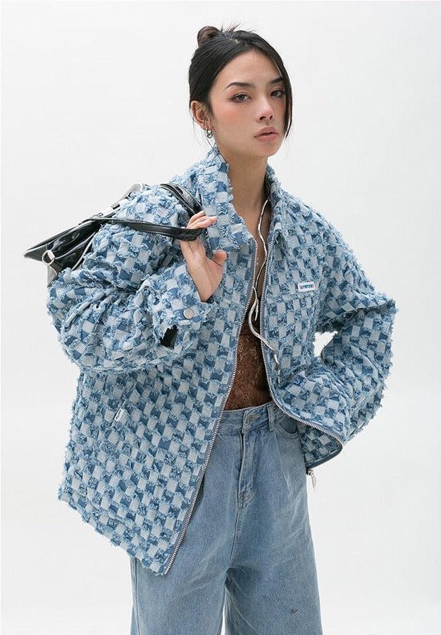 Y2K Checkered Zip Up Jacket -- YKIIY CLOTHING