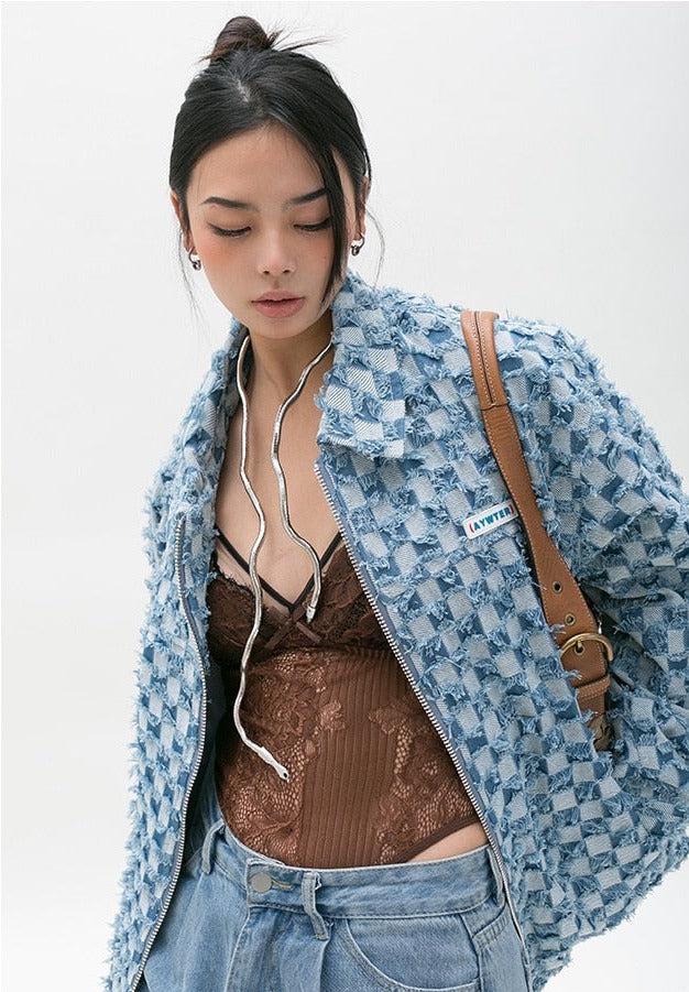 Y2K Checkered Zip Up Jacket -- YKIIY CLOTHING