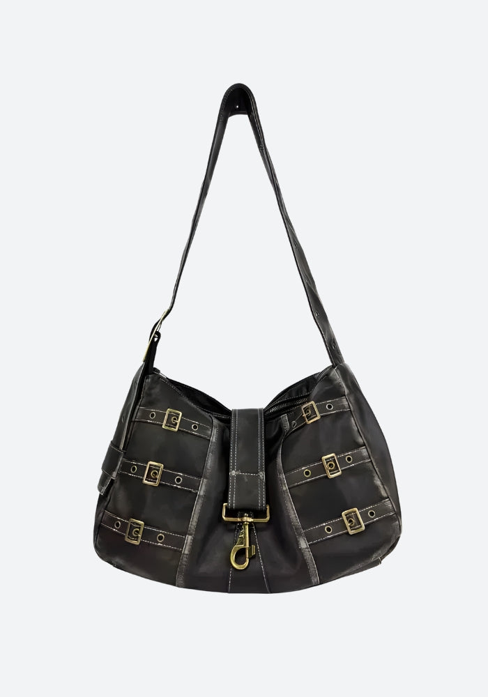 Y2K Grunge Faux Leather Belted Bag -- YKIIY CLOTHING
