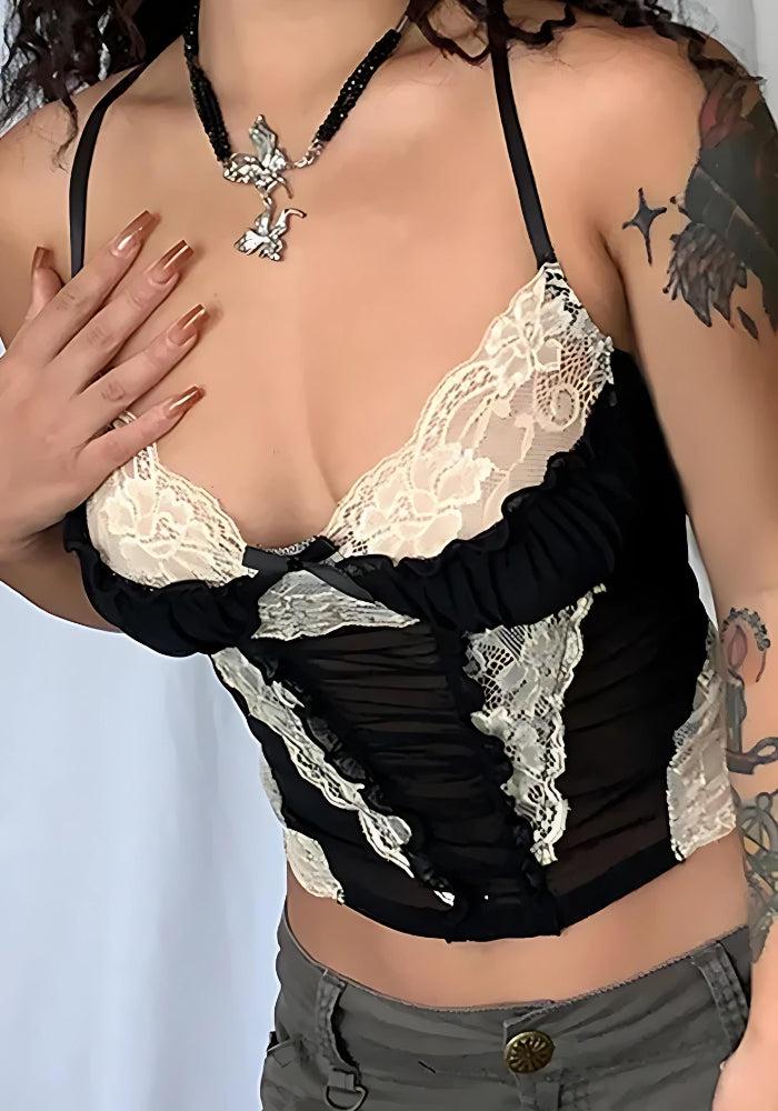 Y2K Lace Sheer Cropped Top -- YKIIY CLOTHING