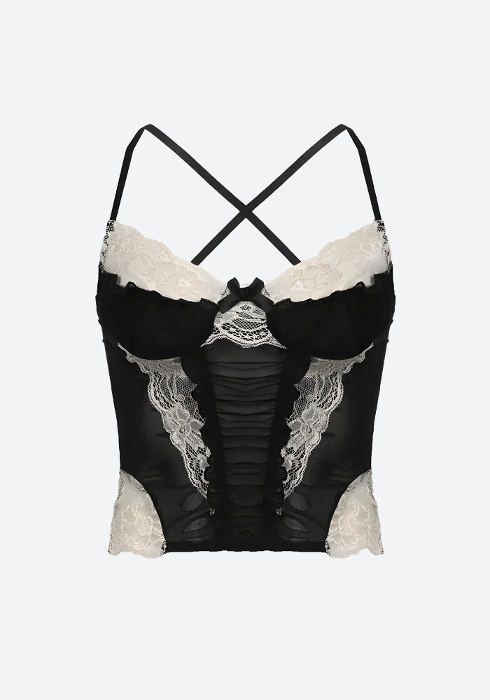 Y2K Lace Sheer Cropped Top -- YKIIY CLOTHING