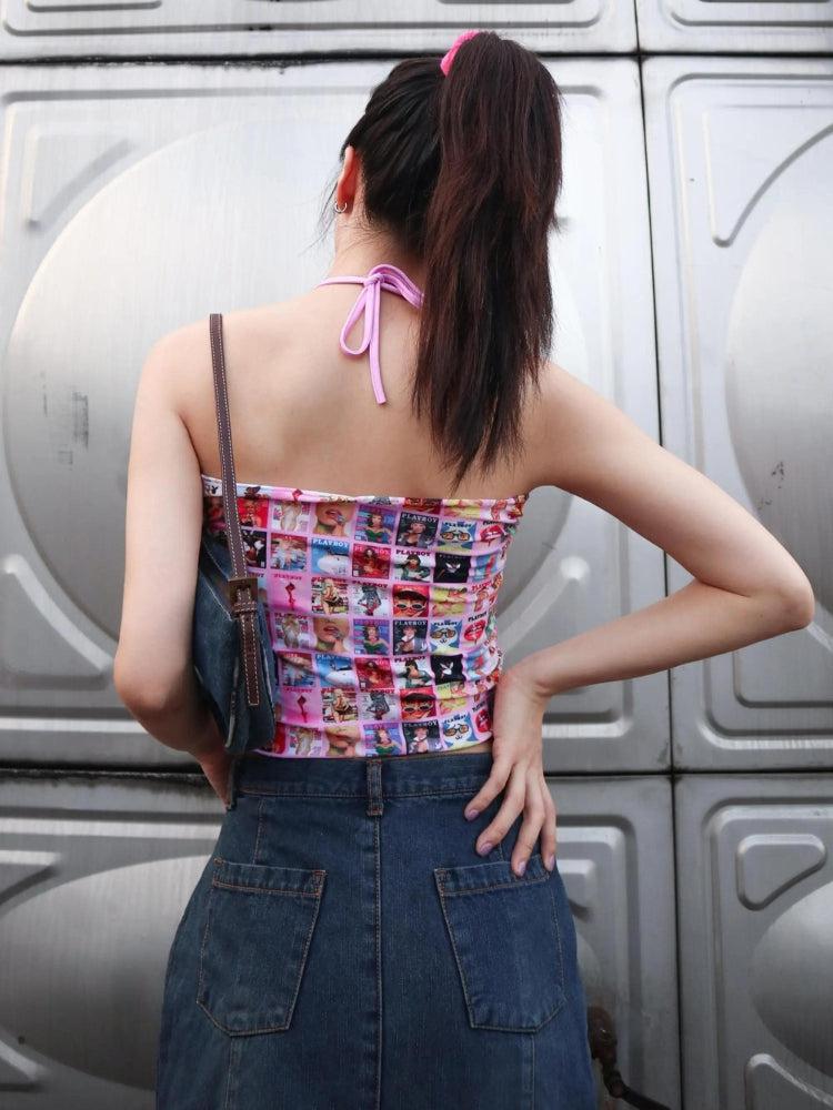 Y2K Magazine Covers Drawstring Top -- YKIIY CLOTHING