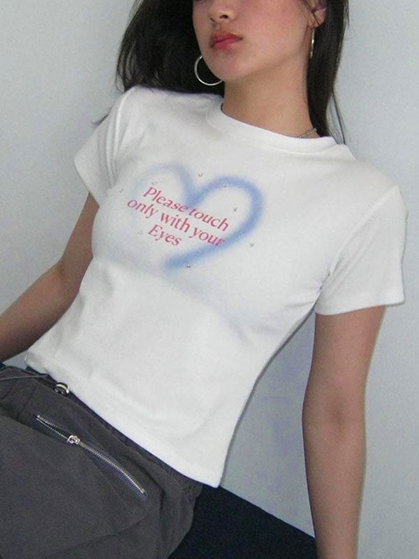 Y2K Round Neck Printed Diamante T-Shirt -- YKIIY CLOTHING
