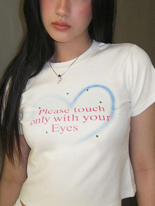 Y2K Round Neck Printed Diamante T-Shirt -- YKIIY CLOTHING