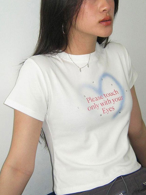 Y2K Round Neck Printed Diamante T-Shirt -- YKIIY CLOTHING