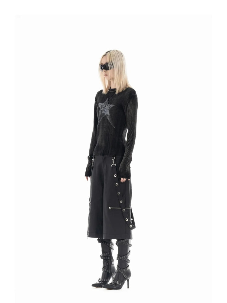 Y2K Star Tall Long Sleeve Corduroy Sweater -- YKIIY CLOTHING
