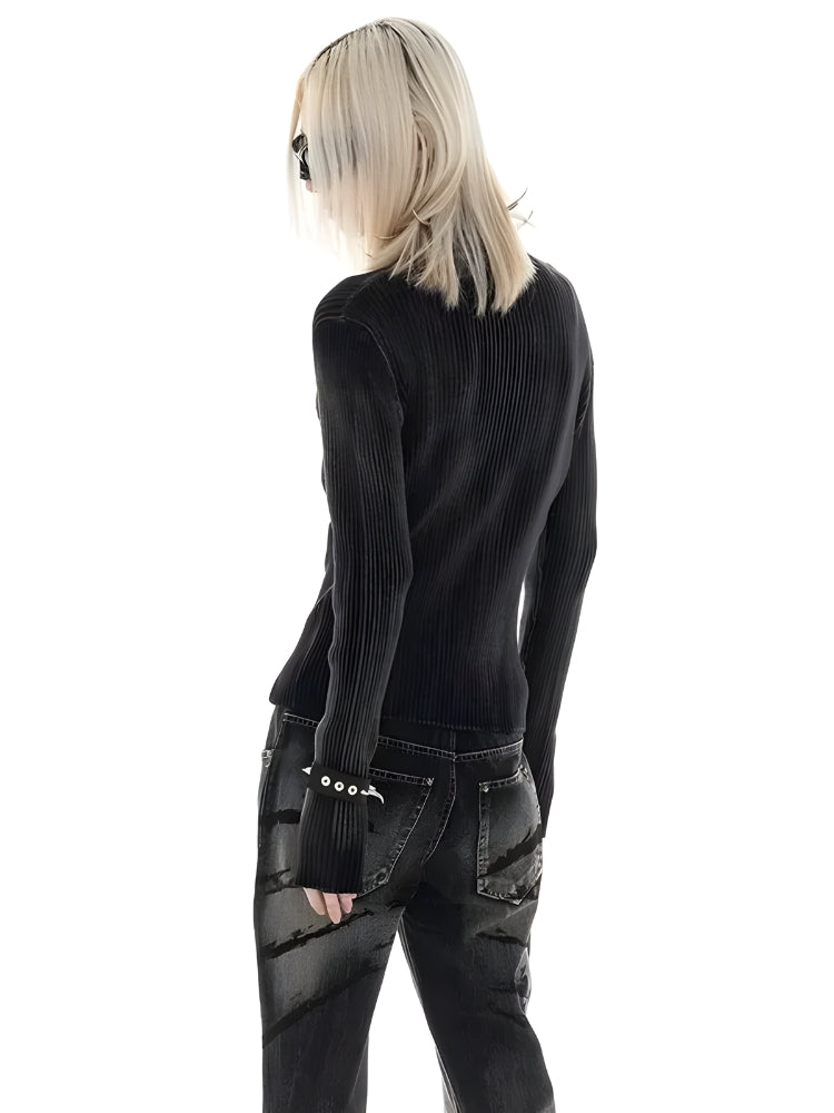 Y2K Star Tall Long Sleeve Corduroy Sweater -- YKIIY CLOTHING
