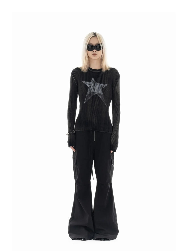 Y2K Star Tall Long Sleeve Corduroy Sweater -- YKIIY CLOTHING