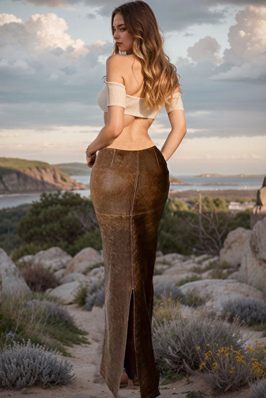 Vintage Back Slit Bodycon Skirt
