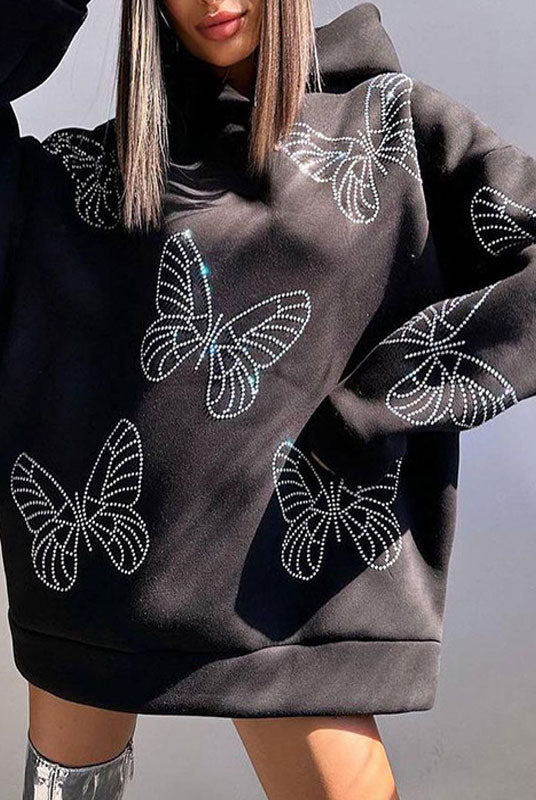 Butterfly Diamante Batwing Sleeve Hoodie