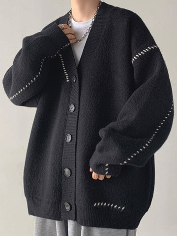 Men's Loose V-Neck Knitted Cardigan Sweater