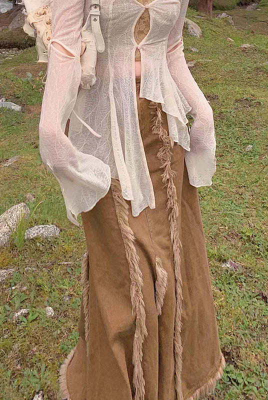 Frayed Trim Bodycon Mermaid Skirt