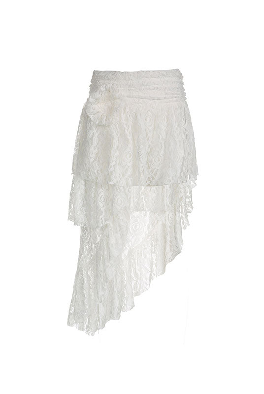 Asymmetric Hem Flounce Lace Skirt