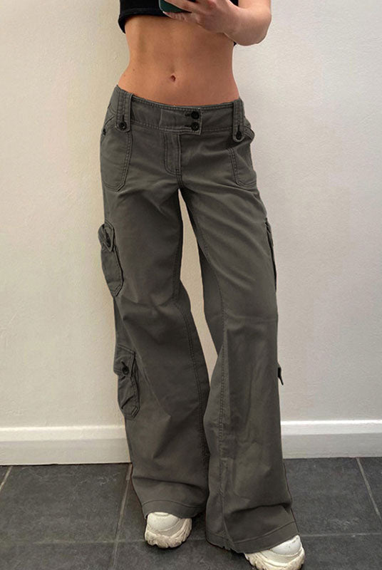Double Buttons Straight Leg Cargo Jeans