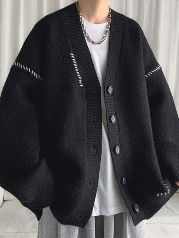 Men's Loose V-Neck Knitted Cardigan Sweater