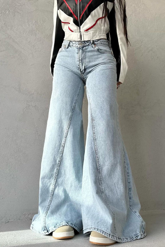 Street Plain Zipper Wide Legs Jeans
