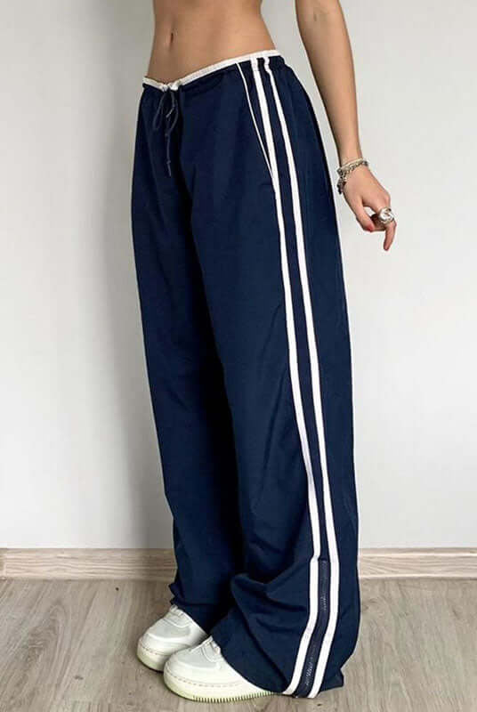 Street Fashion Striped Piping Baggy Sweatpants